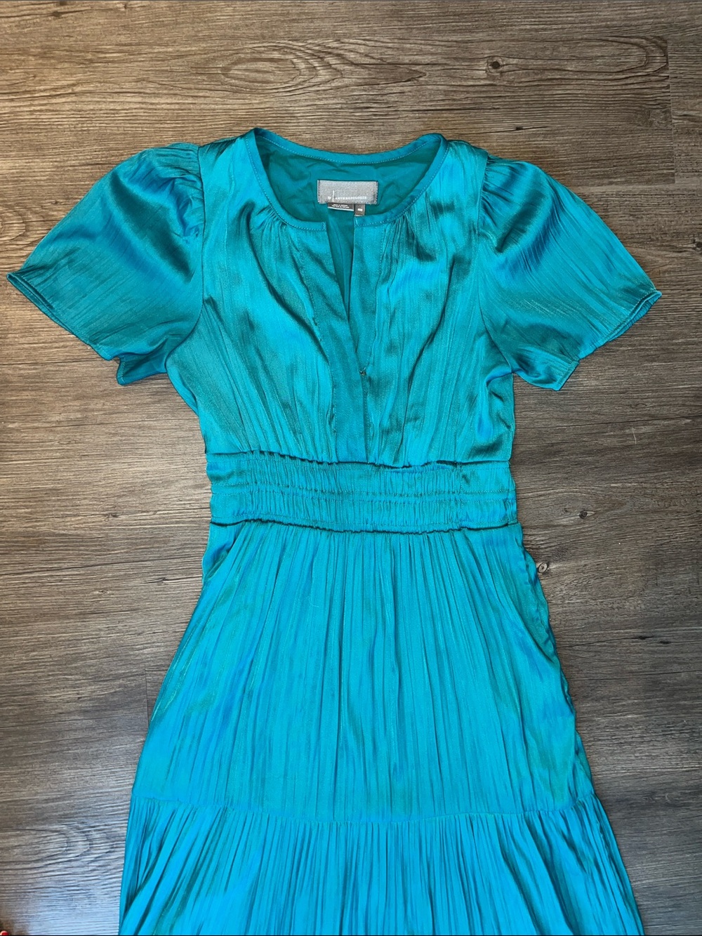 ANTHROPOLOGIE Teal Pleated Maxi Dress